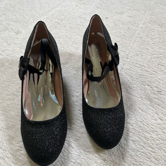 Badgley Mischka Sparkly Black Heels W/ Bow Detail Glitter - Picture 2 of 4
